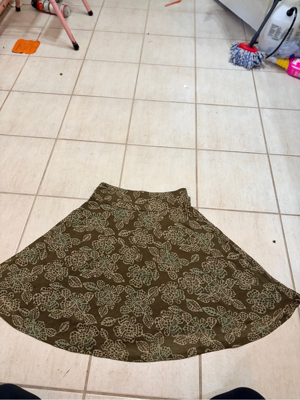 New York & Company Olive Green Floral Circle Skirt
